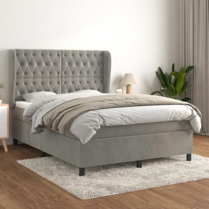 Pat box spring cu saltea, gri deschis, 140x200 cm, catifea GartenMobel Dekor