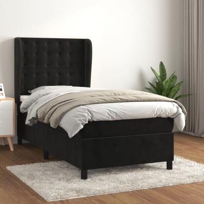 Pat box spring cu saltea, negru, 90x200 cm, catifea GartenMobel Dekor