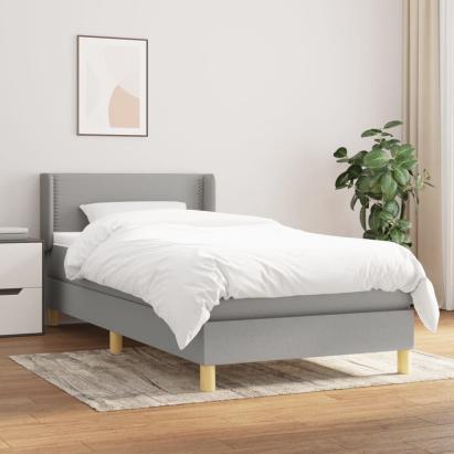 Pat box spring cu saltea, gri deschis, 90x200 cm, textil GartenMobel Dekor