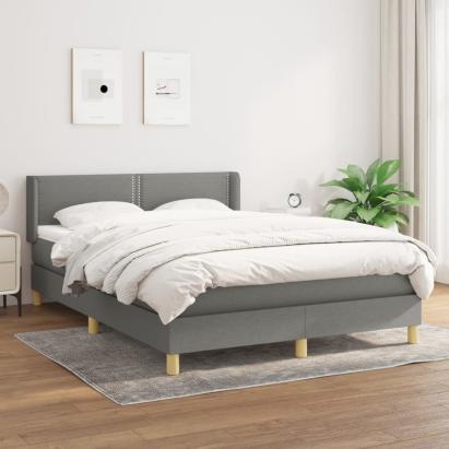 Pat box spring cu saltea, gri închis, 140x190 cm, textil GartenMobel Dekor