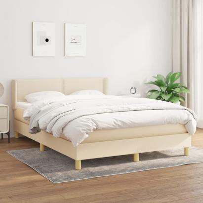 Pat continental cu saltea, crem, 140x200 cm, material textil GartenMobel Dekor