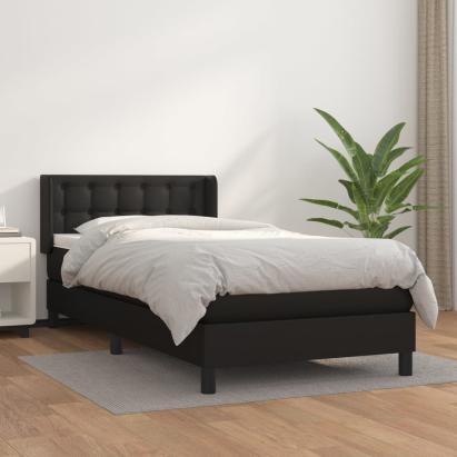 Pat continental cu saltea, negru, 80x200 cm, piele ecologică GartenMobel Dekor