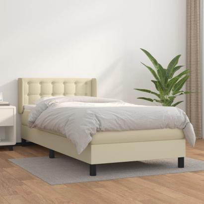 Pat box spring cu saltea, crem, 100x200 cm, piele ecologică GartenMobel Dekor