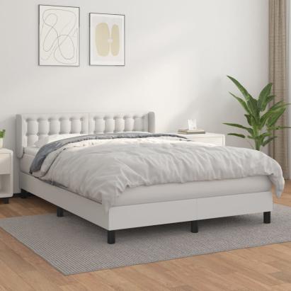 Pat box spring cu saltea, alb, 140x190 cm, piele ecologică GartenMobel Dekor