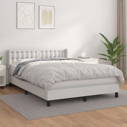 Pat box spring cu saltea, alb, 140x200 cm, piele ecologică GartenMobel Dekor