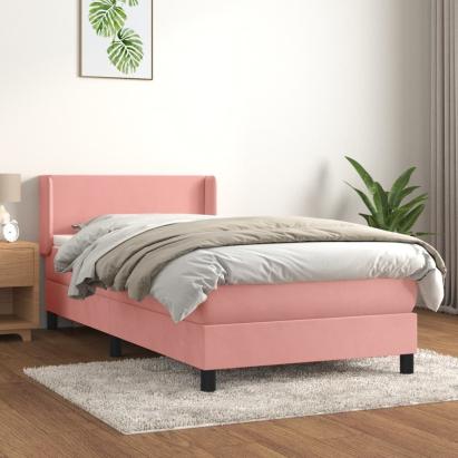 Pat box spring cu saltea, roz, 90x190 cm, catifea GartenMobel Dekor