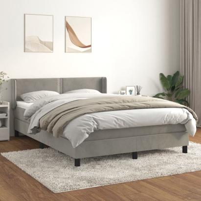 Pat box spring cu saltea, gri deschis, 140x200 cm, catifea GartenMobel Dekor
