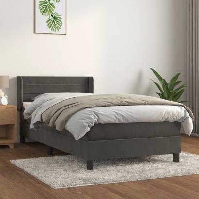 Pat box spring cu saltea, gri închis, 80x200 cm, catifea GartenMobel Dekor