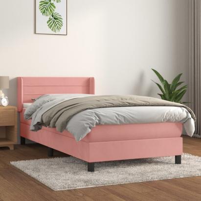 Pat box spring cu saltea, roz, 90x200 cm, catifea GartenMobel Dekor