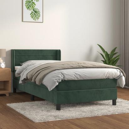 Pat box spring cu saltea, verde închis, 100x200 cm, catifea GartenMobel Dekor