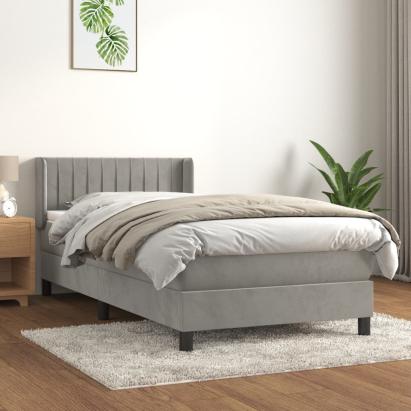 Pat continental cu saltea, gri deschis, 80x200 cm, catifea GartenMobel Dekor