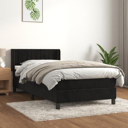 Pat box spring cu saltea, negru, 90x190 cm, catifea GartenMobel Dekor