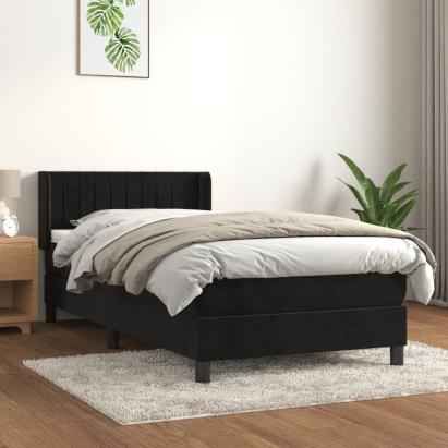 Pat box spring cu saltea, negru, 90x200 cm, catifea GartenMobel Dekor