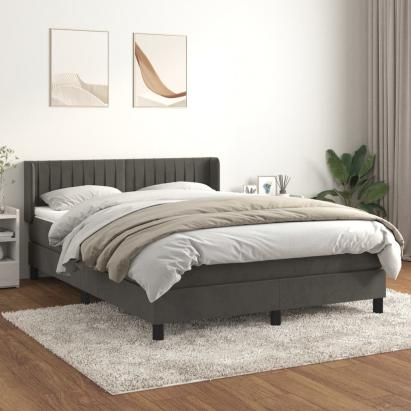 Pat box spring cu saltea, gri închis, 140x190 cm, catifea GartenMobel Dekor