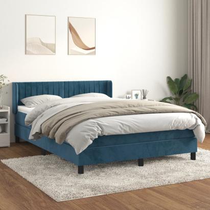Pat box spring cu saltea, albastru închis, 140x190 cm, catifea GartenMobel Dekor