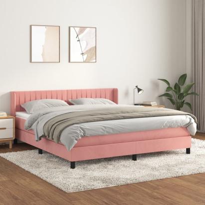 Pat box spring cu saltea, roz, 180x200 cm, catifea GartenMobel Dekor
