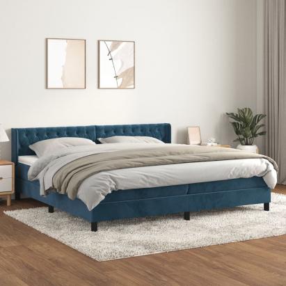 Pat box spring cu saltea, albastru închis, 200x200 cm, catifea GartenMobel Dekor
