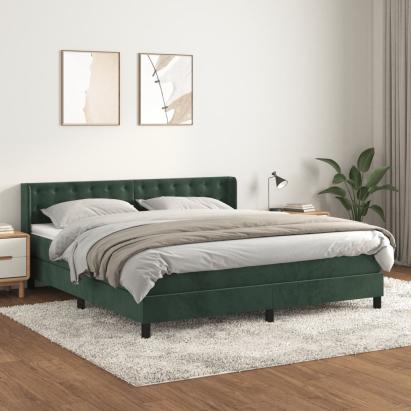 Pat box spring cu saltea, verde închis, 180x200 cm, catifea GartenMobel Dekor