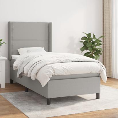 Pat box spring cu saltea, gri deschis, 100x200 cm, textil GartenMobel Dekor