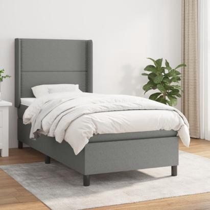 Pat box spring cu saltea, gri închis, 100x200 cm, textil GartenMobel Dekor