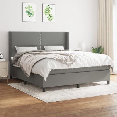 Pat box spring cu saltea, gri închis, 180x200 cm, textil GartenMobel Dekor