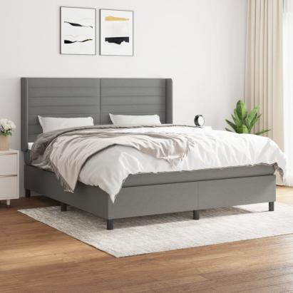 Pat box spring cu saltea, gri închis, 180x200 cm, textil GartenMobel Dekor