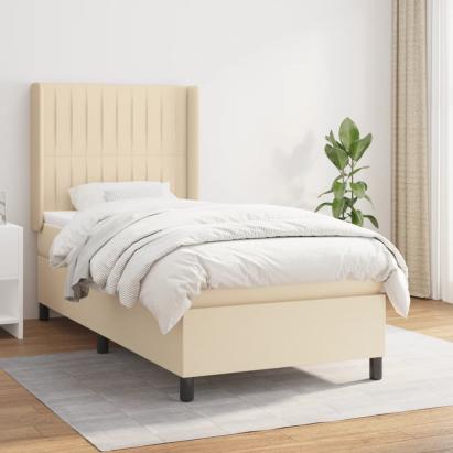Pat box spring cu saltea, crem, 90x190 cm, textil GartenMobel Dekor