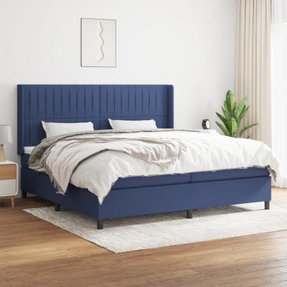 Pat box spring cu saltea, albastru, 200x200 cm, textil GartenMobel Dekor