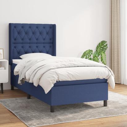 Pat box spring cu saltea, albastru, 80x200 cm, textil GartenMobel Dekor