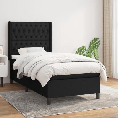 Pat box spring cu saltea, negru, 100x200 cm, textil GartenMobel Dekor