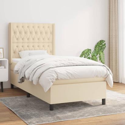 Pat box spring cu saltea, crem, 100x200 cm, textil GartenMobel Dekor