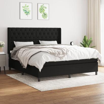 Pat box spring cu saltea, negru, 160x200 cm, textil GartenMobel Dekor