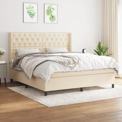 Pat box spring cu saltea, crem, 160x200 cm, material textil GartenMobel Dekor