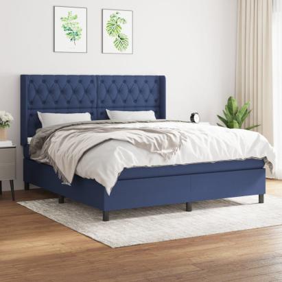 Pat continental cu saltea, albastru, 160x200cm, material textil GartenMobel Dekor