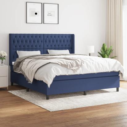 Pat box spring cu saltea, albastru, 180x200 cm, material textil GartenMobel Dekor