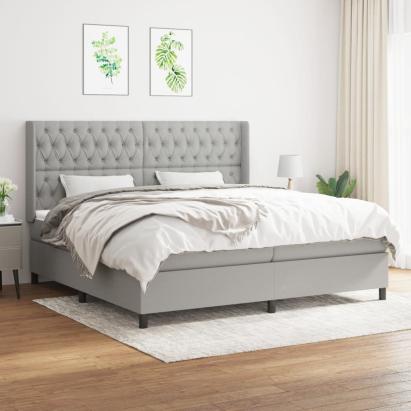 Pat box spring cu saltea, gri deschis, 200x200 cm, textil GartenMobel Dekor