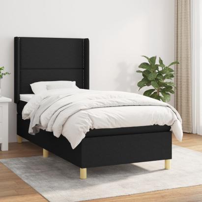 Pat box spring cu saltea, negru, 90x200 cm, textil GartenMobel Dekor