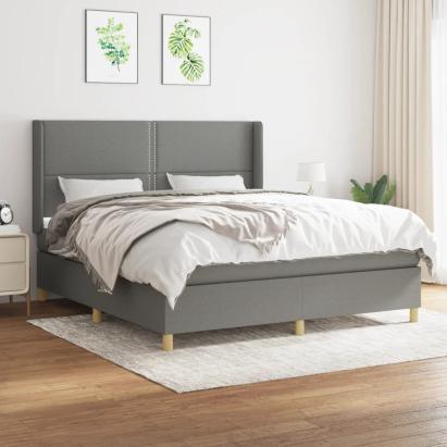 Pat continental cu saltea, gri închis, 160x200 cm, țesătură GartenMobel Dekor