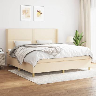 Pat box spring cu saltea, crem, 200x200 cm, textil GartenMobel Dekor