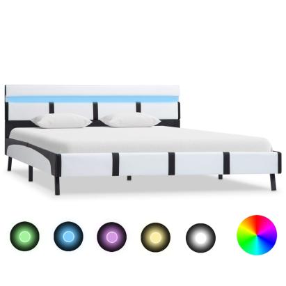 Cadru de pat cu LED, alb, 160 x 200 cm, piele artificială GartenMobel Dekor
