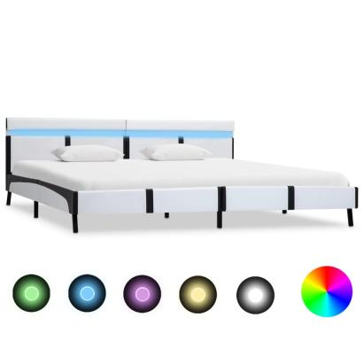 Cadru de pat cu LED, alb, 180 x 200 cm, piele artificială GartenMobel Dekor