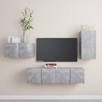 Set de dulapuri TV, 4 piese, gri beton, lemn prelucrat GartenMobel Dekor