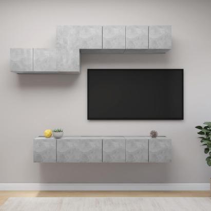 Set de dulapuri TV, 7 piese, gri beton, lemn prelucrat GartenMobel Dekor