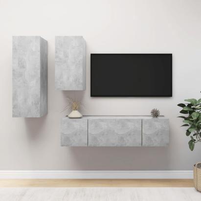 Set de dulapuri TV, 4 piese, gri beton, lemn prelucrat GartenMobel Dekor