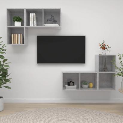 Dulapuri TV suspendate, 4 buc, gri beton, lemn prelucrat GartenMobel Dekor