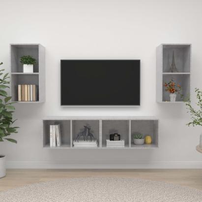 Dulapuri TV suspendate, 4 buc, gri beton, lemn prelucrat GartenMobel Dekor