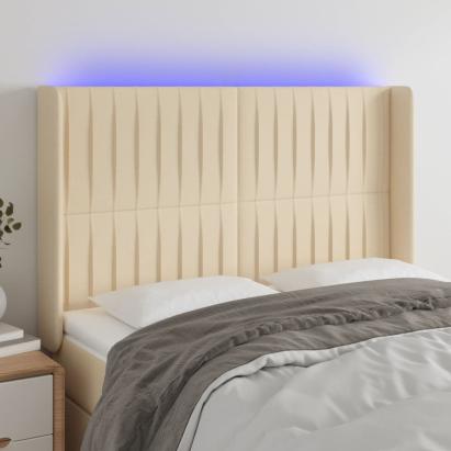 Tăblie de pat cu LED, crem, 147x16x118/128 cm, textil GartenMobel Dekor