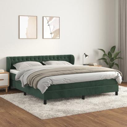 Pat box spring cu saltea, verde închis, 160x200 cm, catifea GartenMobel Dekor