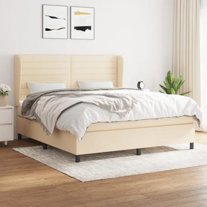 Pat box spring cu saltea, crem, 160x200 cm, material textil GartenMobel Dekor