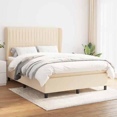 Pat box spring cu saltea, crem, 140x200 cm, textil GartenMobel Dekor